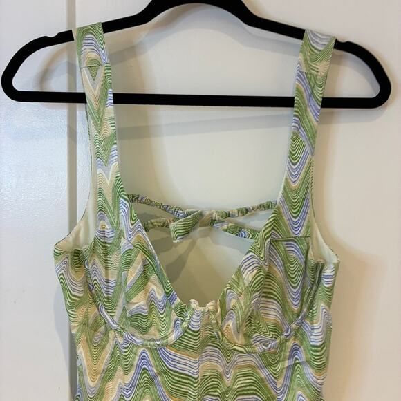 For Love & Lemons Green Bustier Yori Chevron Mini Dress Sz Large MSRP $212 - Picture 7 of 16